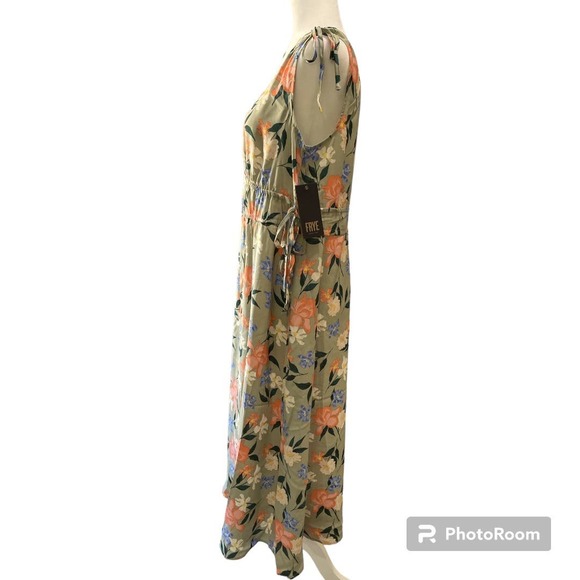 Frye Women’s Drawstring Waist V-Neck Midi Dress Last Dance Sage Floral - Picture 3 of 7